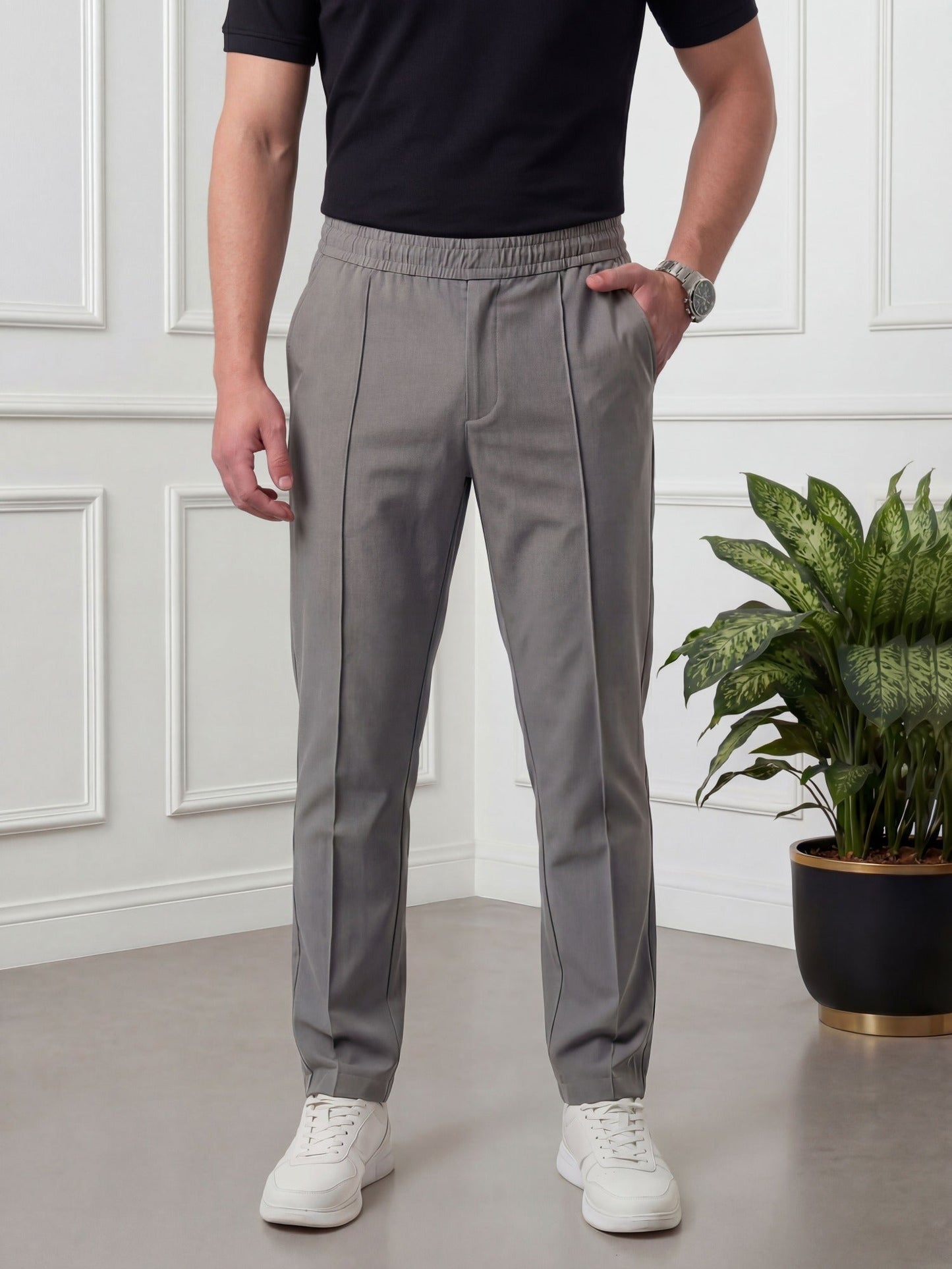 Salaar Clothing Straight Fit Woven Terry Trouser Pant-Silver Grey