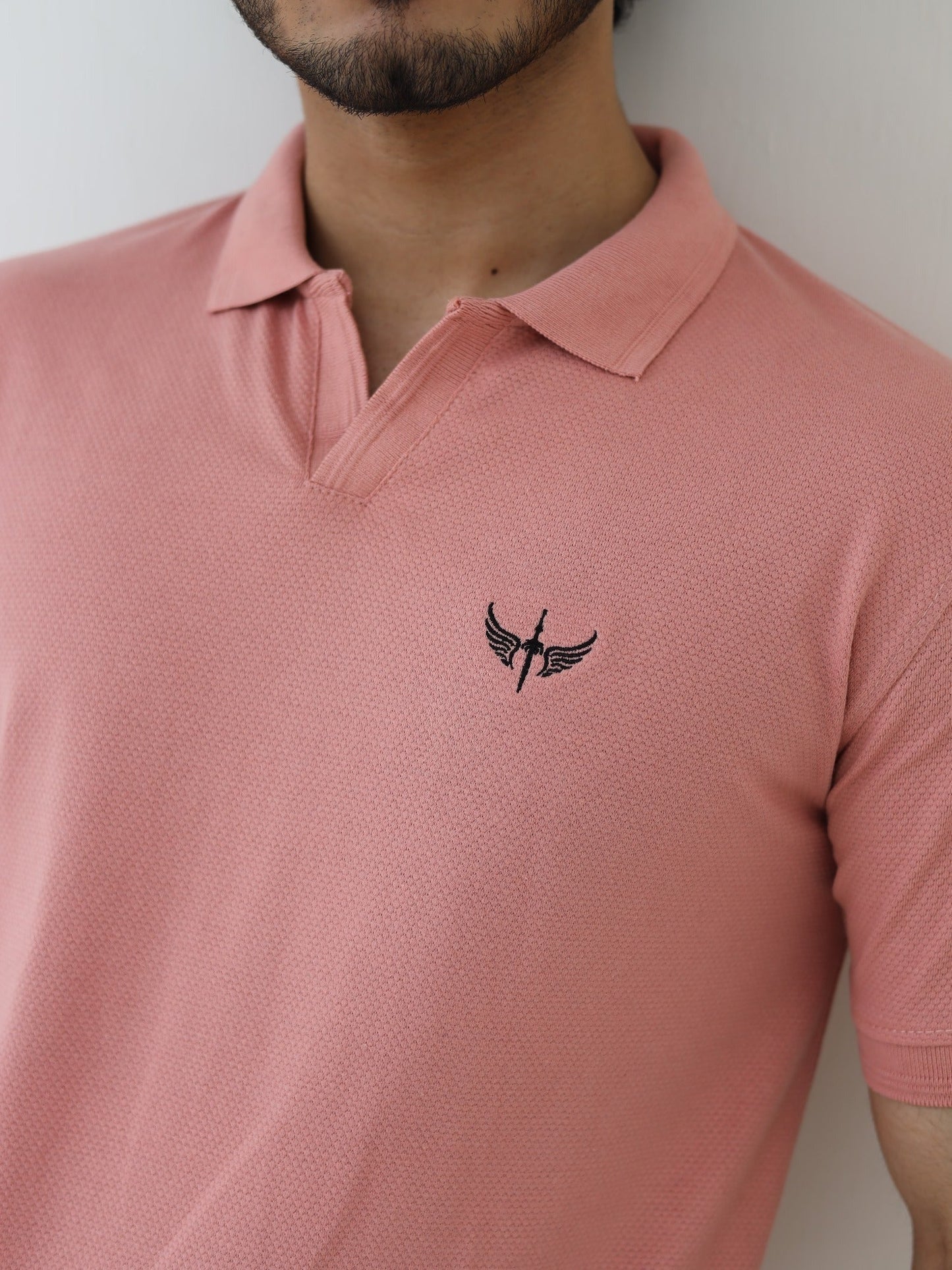 Pink-Salaar Clothing Cotton Textured Polo Shirt-Baby Pink