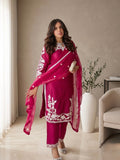 Savarna Silk Embroidered Stitched 3-Piece Suit - Magenta Pink 59