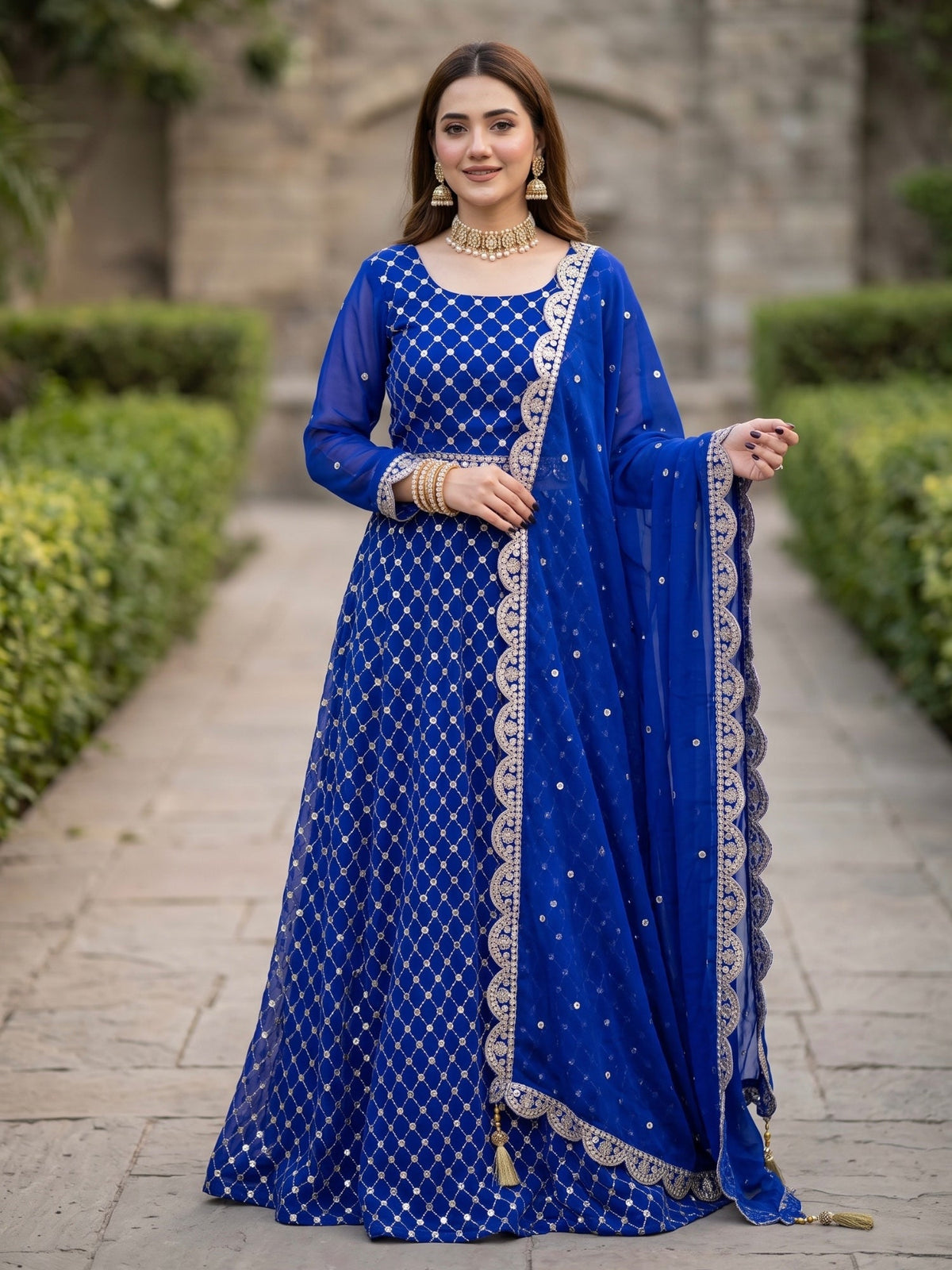 Savarna Chiffon Embroidered Lehnga Choli-Royal Blue-53