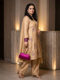 Savarna Raw Silk Embellished Stitched 3-Piece Suit - Skin Golden 61