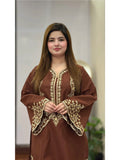 Brown-Tehzeeb Libas Lawn Embroidered Stitched 2-Piece Suit-Nagma             