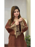 Brown-Tehzeeb Libas Lawn Embroidered Stitched 2-Piece Suit-Nagma             