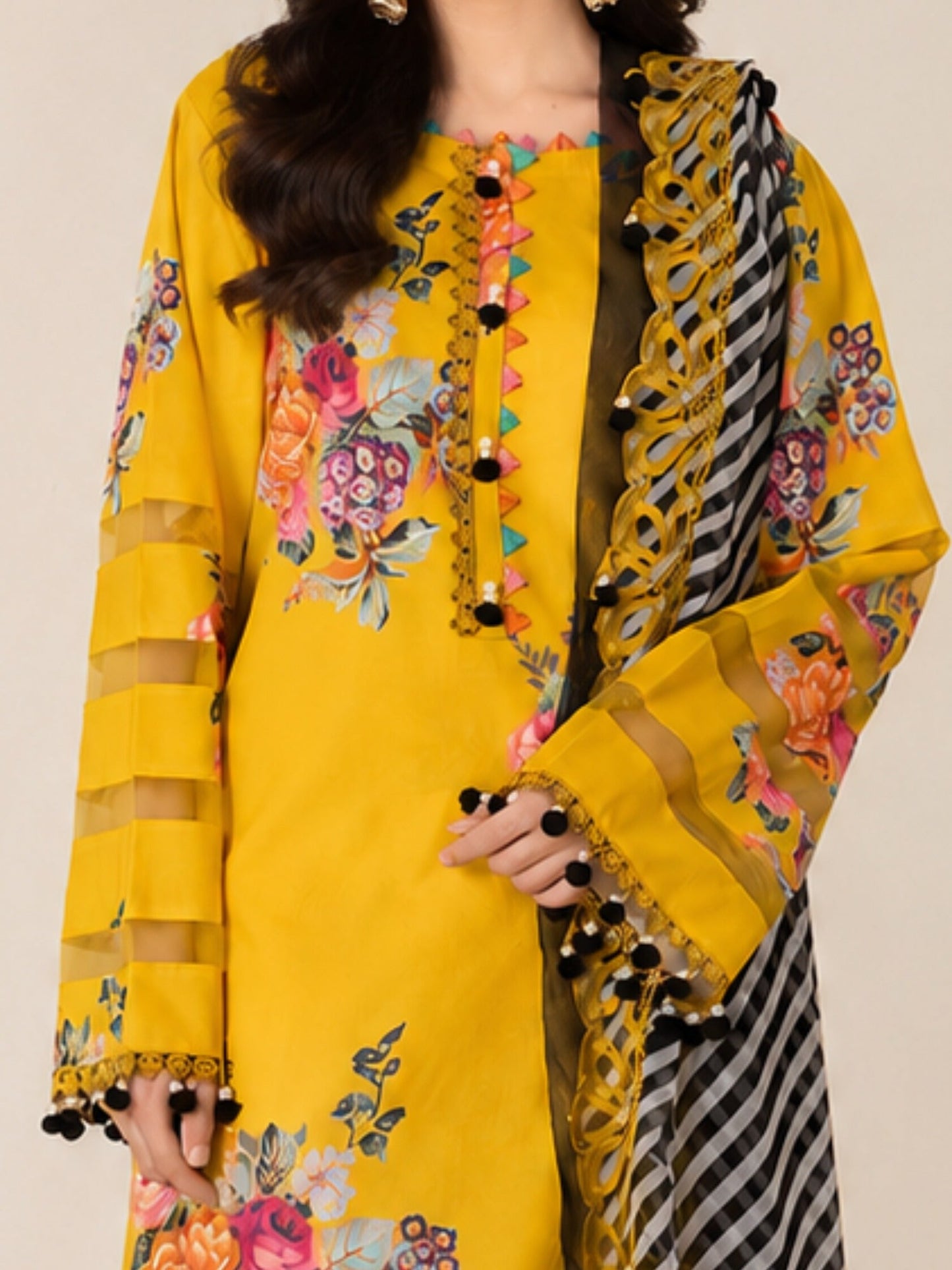 Yellow-Alina Lime Lawn Printed Stitched 3-Piece Suit-Noor Lux