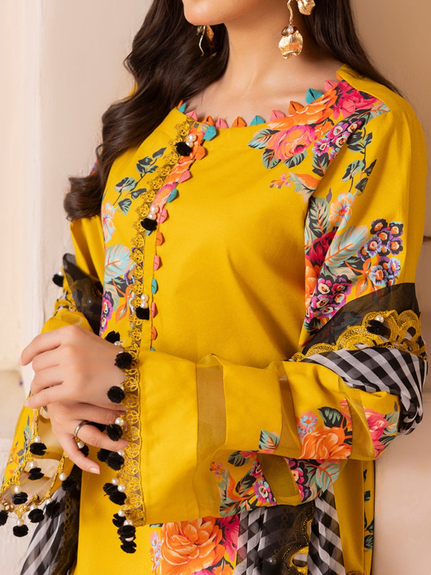 Yellow-Alina Lime Lawn Printed Stitched 3-Piece Suit-Noor Lux