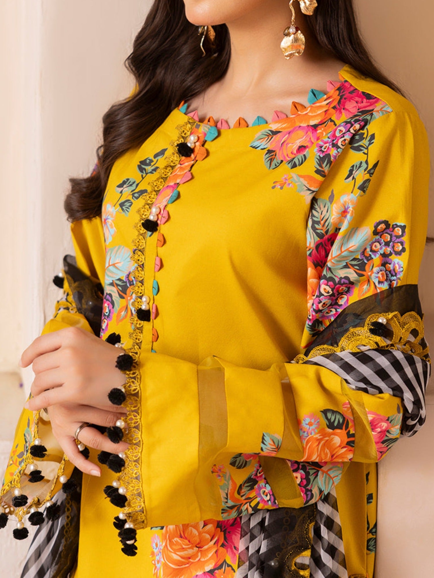 Yellow-Alina Lime Lawn Printed Stitched 3-Piece Suit-Noor Lux