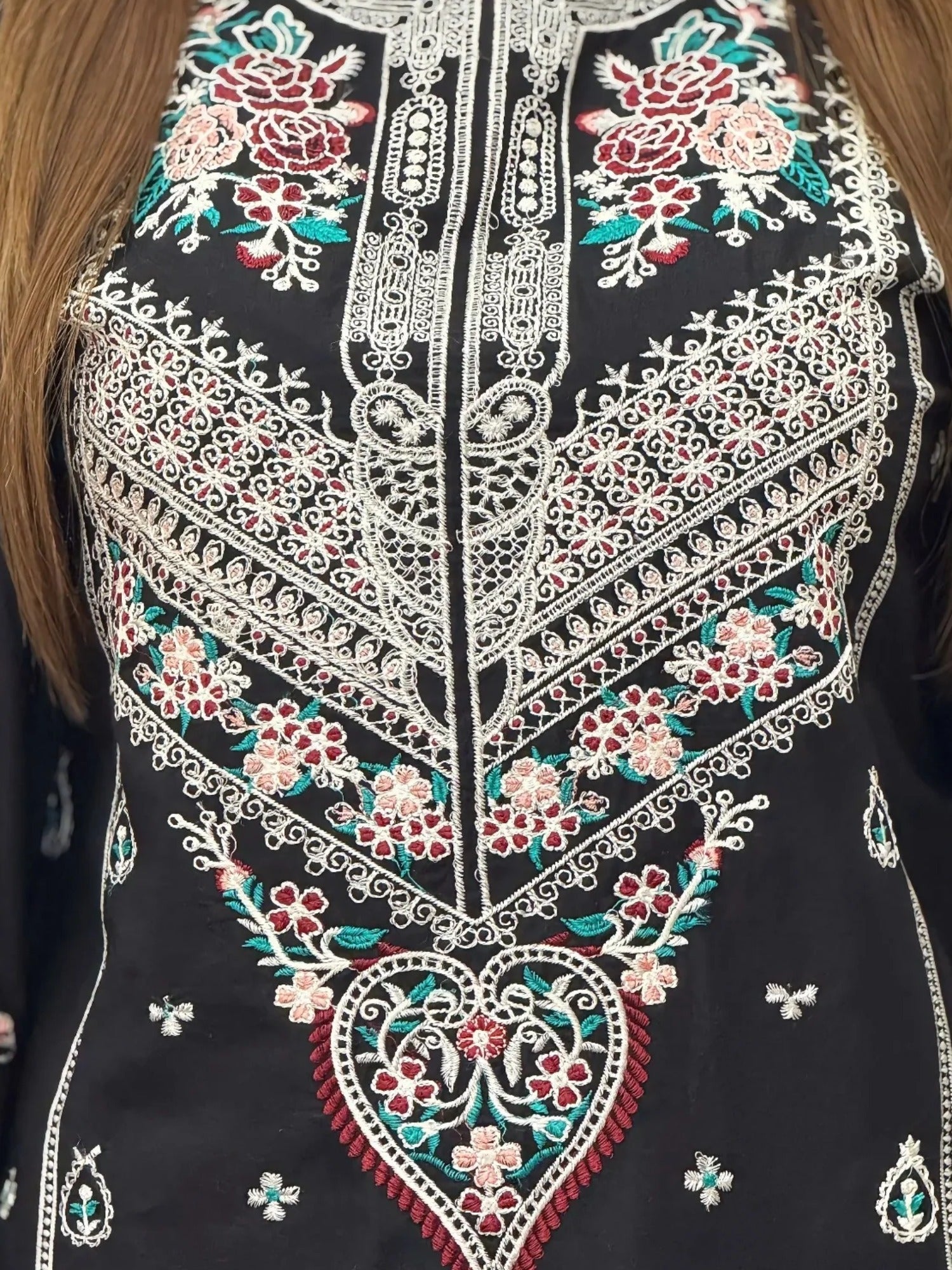 Black-Tehzeeb Libas Lawn Embroidered Stitched 3-Piece Suit-Sajjal B
