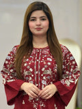 Red-Tehzeeb Libas Lawn Embroidered Stitched 2-Piece Suit-Lali         