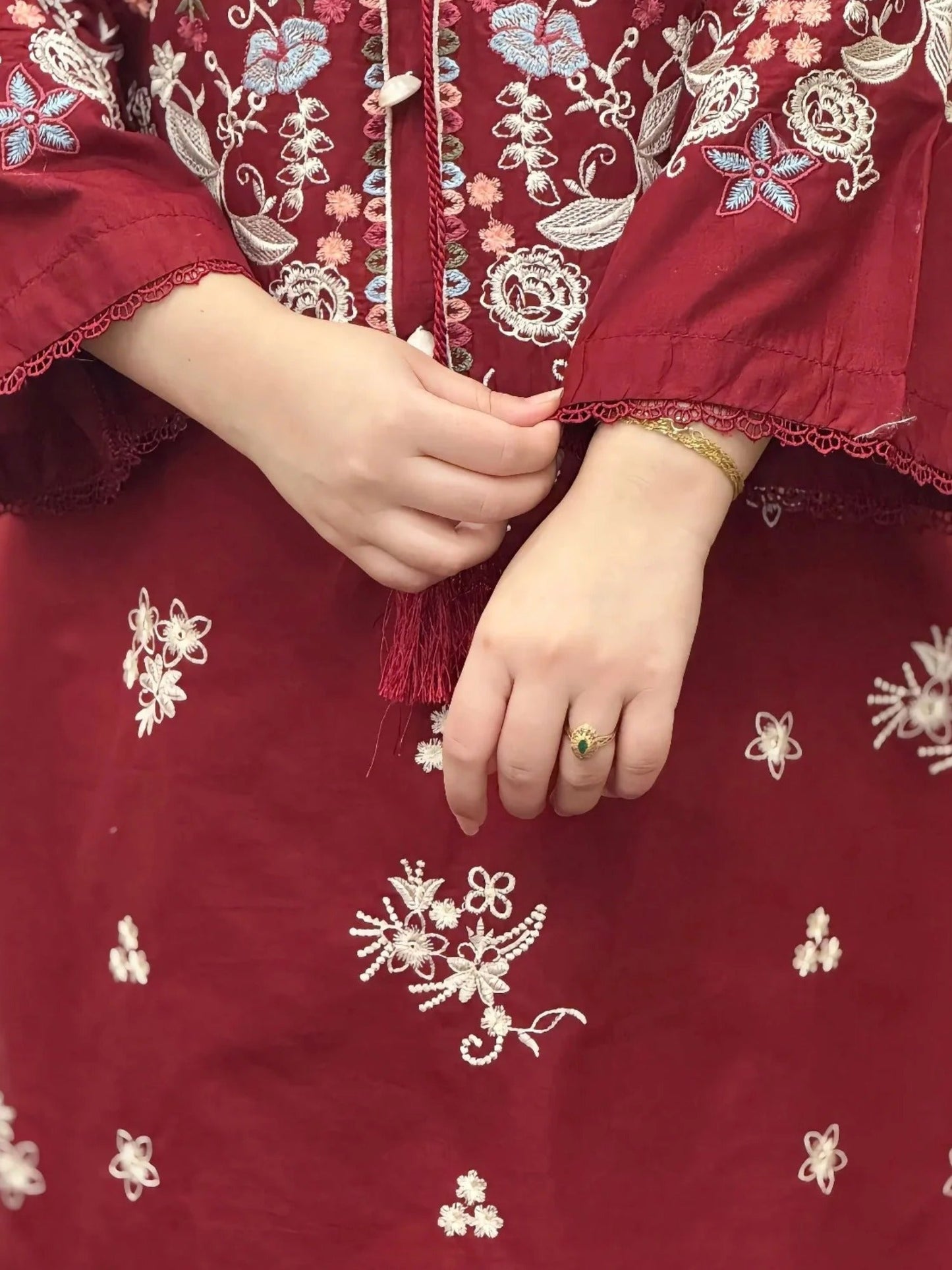Red-Tehzeeb Libas Lawn Embroidered Stitched 2-Piece Suit-Lali         
