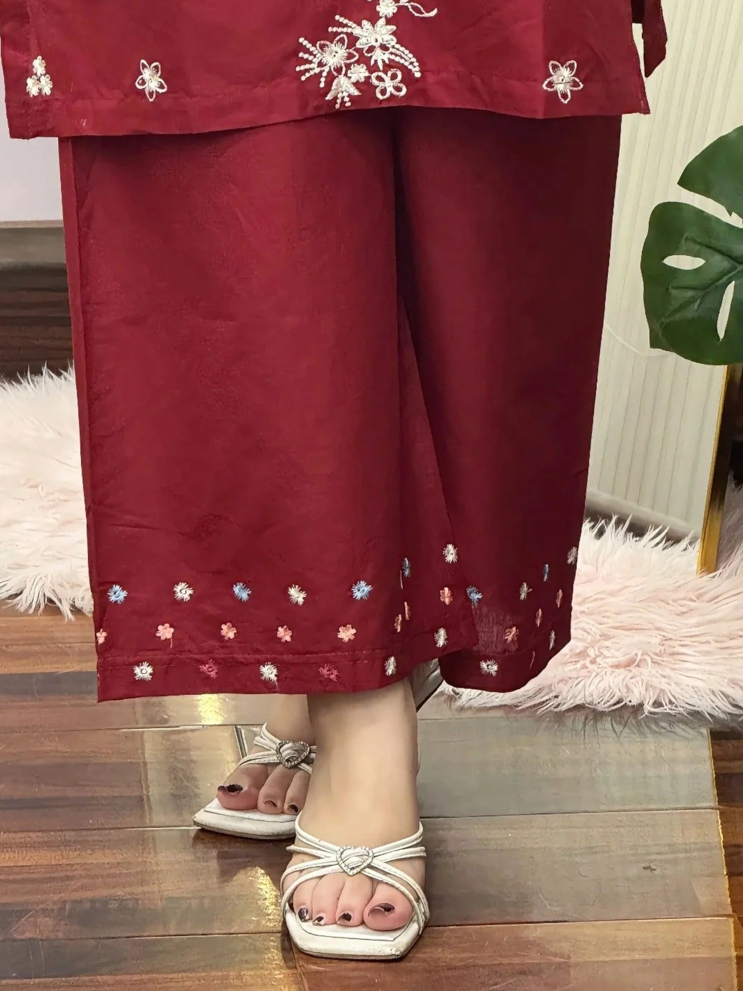 Red-Tehzeeb Libas Lawn Embroidered Stitched 2-Piece Suit-Lali         