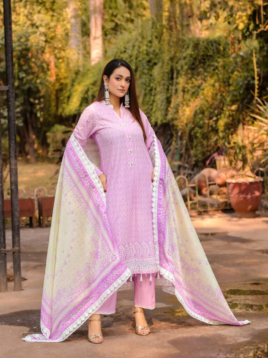 Lamorado Lawn Embroidered Unstitched 3-Piece Suit-LWSU-25CK302 Chikankari Lilac