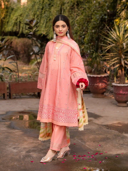 Lamorado Lawn Embroidered Unstitched 3-Piece Suit-LWSU-25CK303 Chikankari Peach