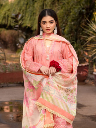 Lamorado Lawn Embroidered Unstitched 3 Piece Suit LWSU 25CK303 Chikankari Peach