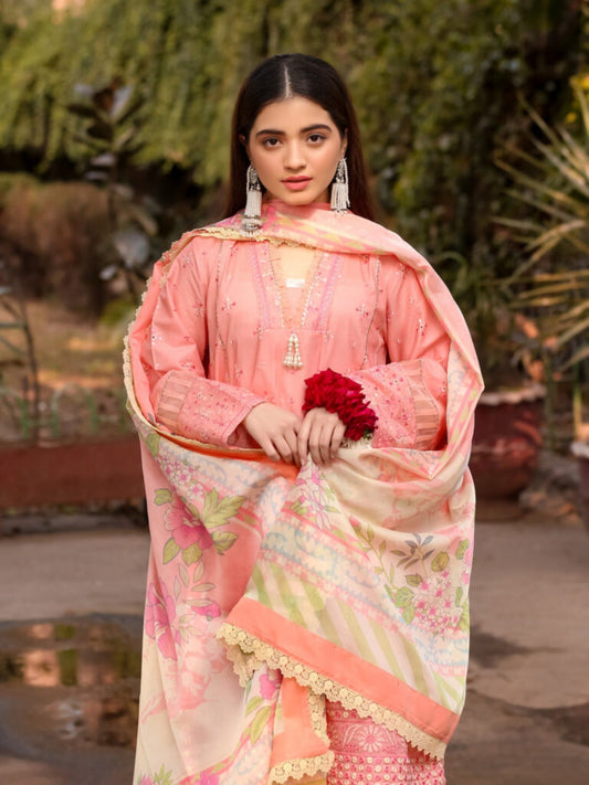 Lamorado Lawn Embroidered Unstitched 3-Piece Suit-LWSU-25CK303 Chikankari Peach