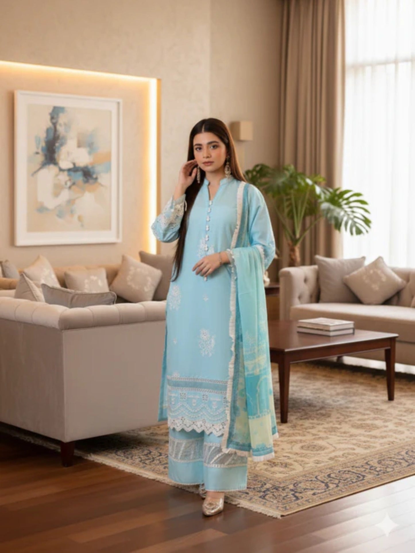 Lamorado Lawn Embroidered Unstitched 3-Piece Suit-LWSU-25CK305 Chikankari Blue