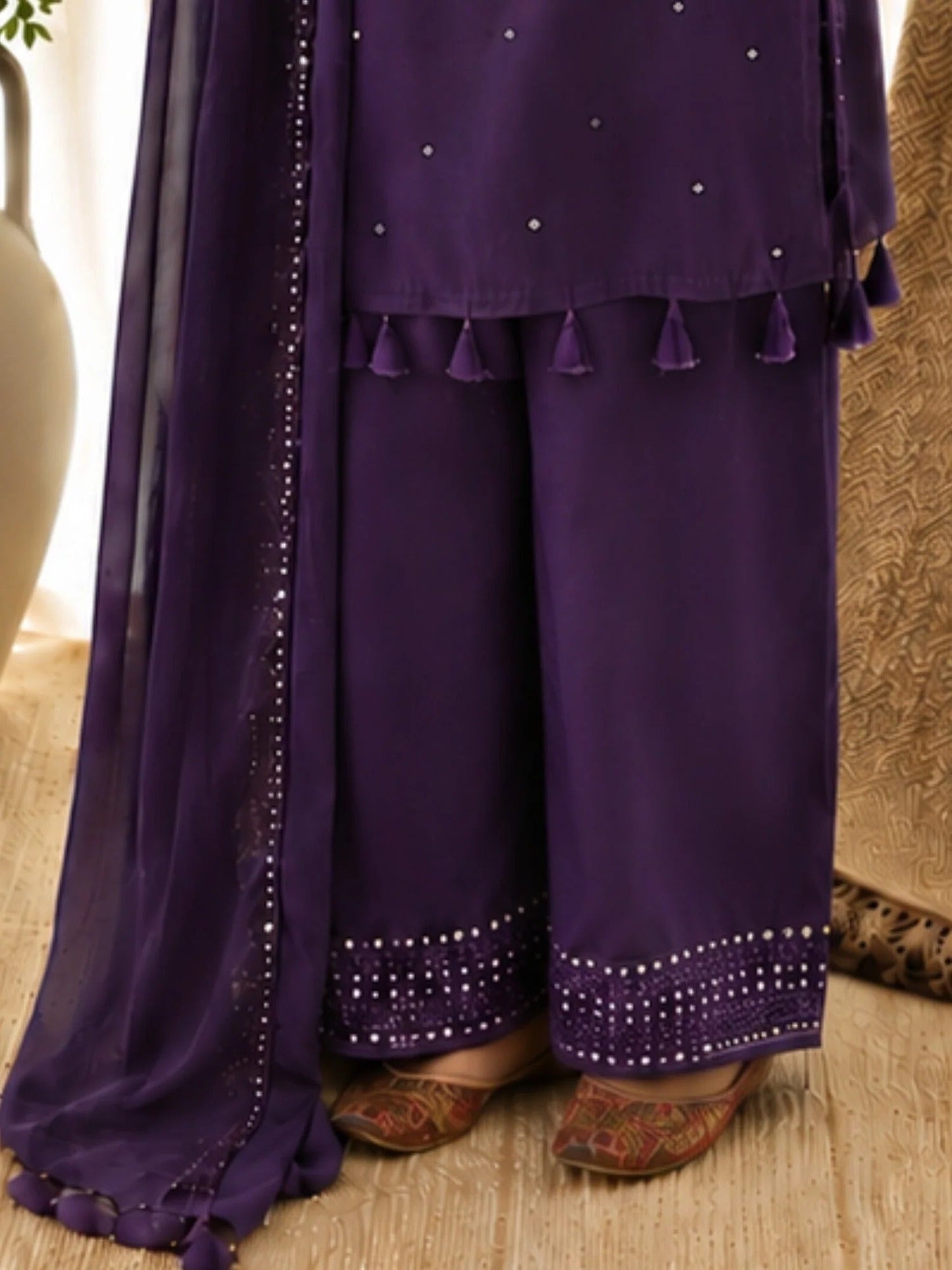 Purple-Alina Lime Linen Embroidered Stitched 3-Piece Suit-Purple Aura 