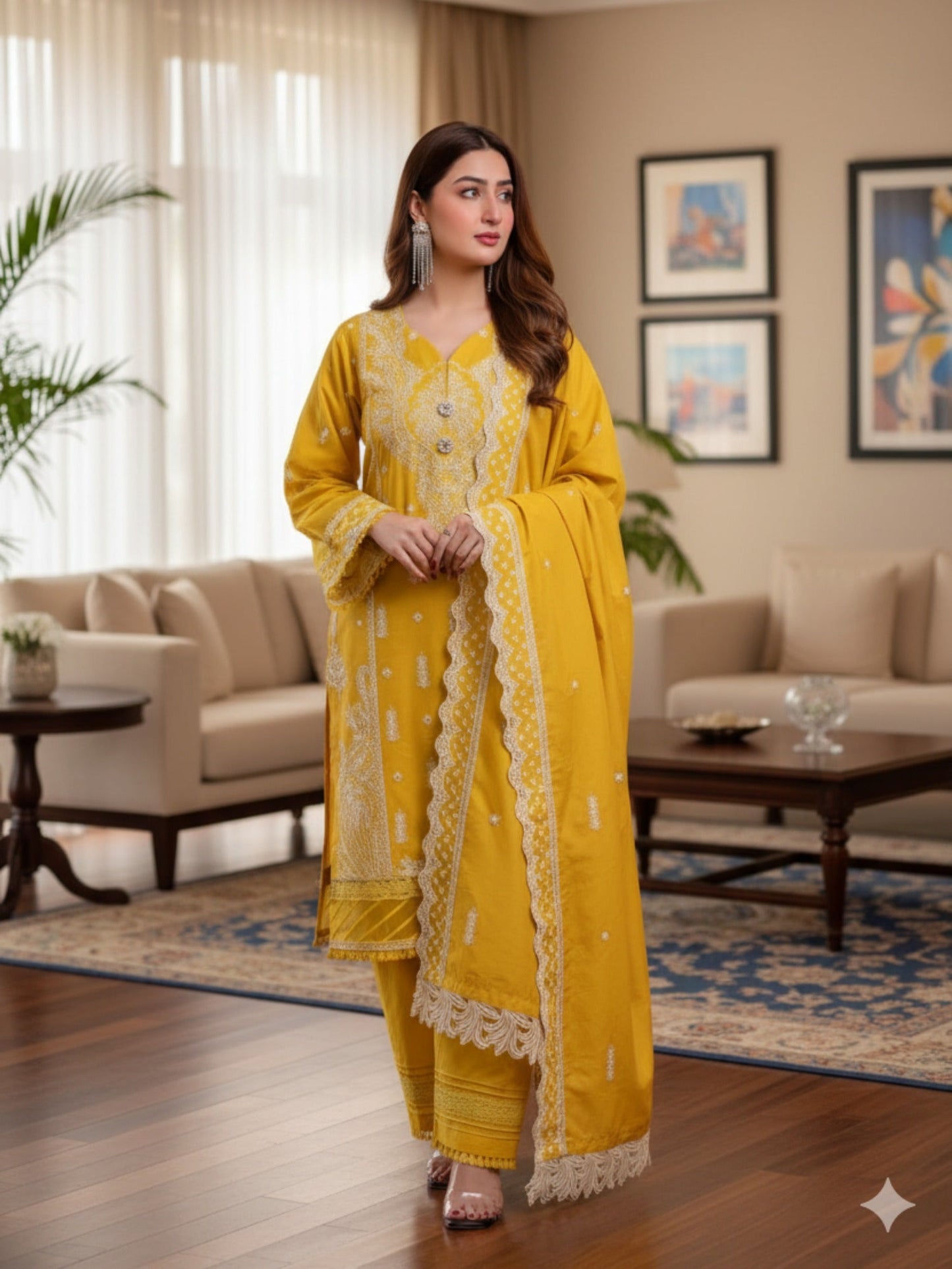 Lamorado Lawn Embroidered Unstitched 3-Piece Suit-LWSU-25CK306 Chikankari Mustard