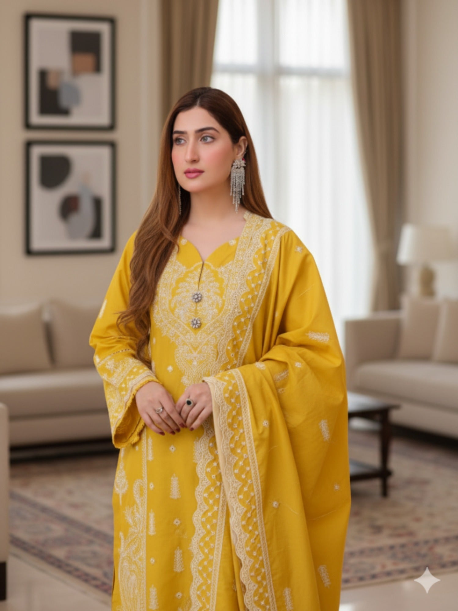 Lamorado Lawn Embroidered Unstitched 3-Piece Suit-LWSU-25CK306 Chikankari Mustard