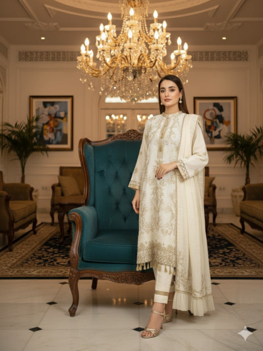 Lamorado Banarsi Cotton Embroidered Unstitched 3-Piece Suit-LWSU-25FE302