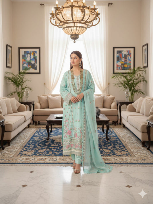Lamorado Cotton Net Embroidered Unstitched 3-Piece Suit-LWSU-25FE304