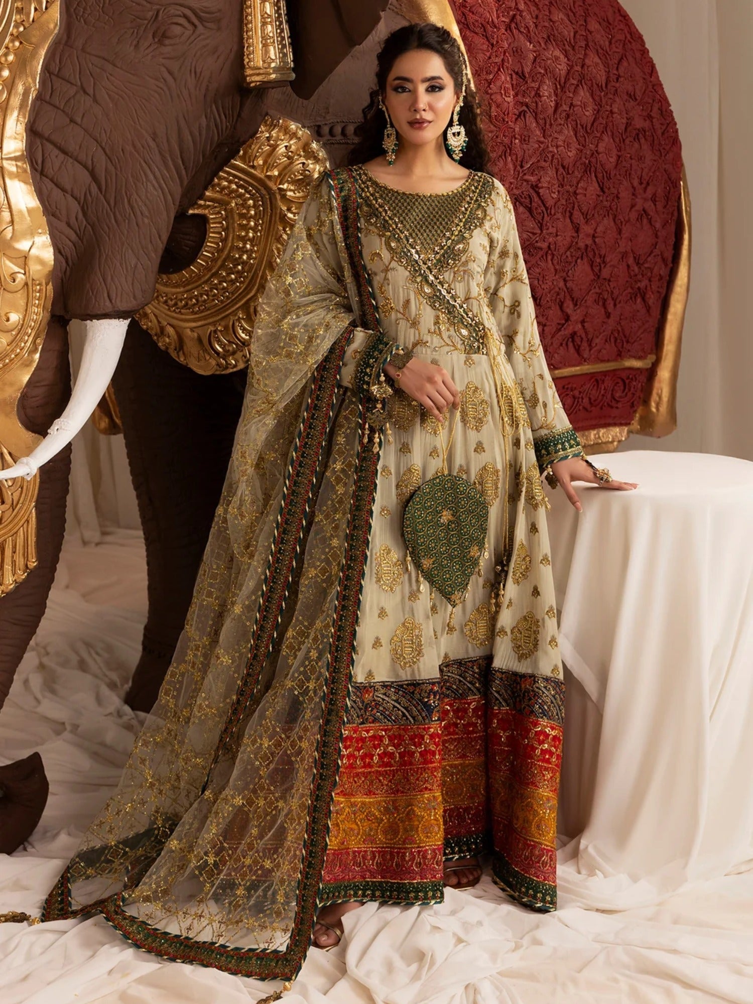 Sara Jahan Chiffon Embroidered Stitched 4-Piece Suit-SJ-1047