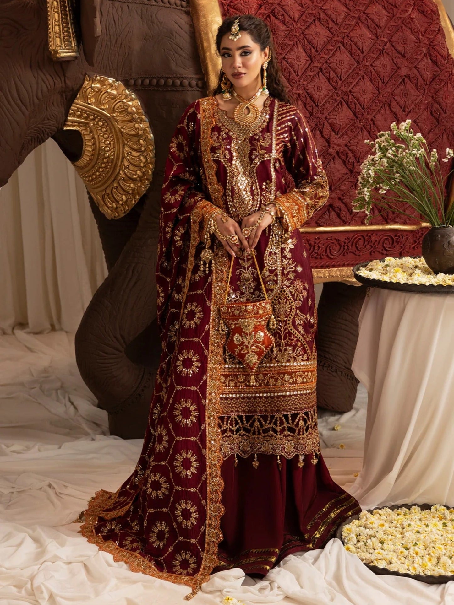 Sara Jahan Naaz e Jahan Tussar Silk Embroidered Sharara-SJ-1074