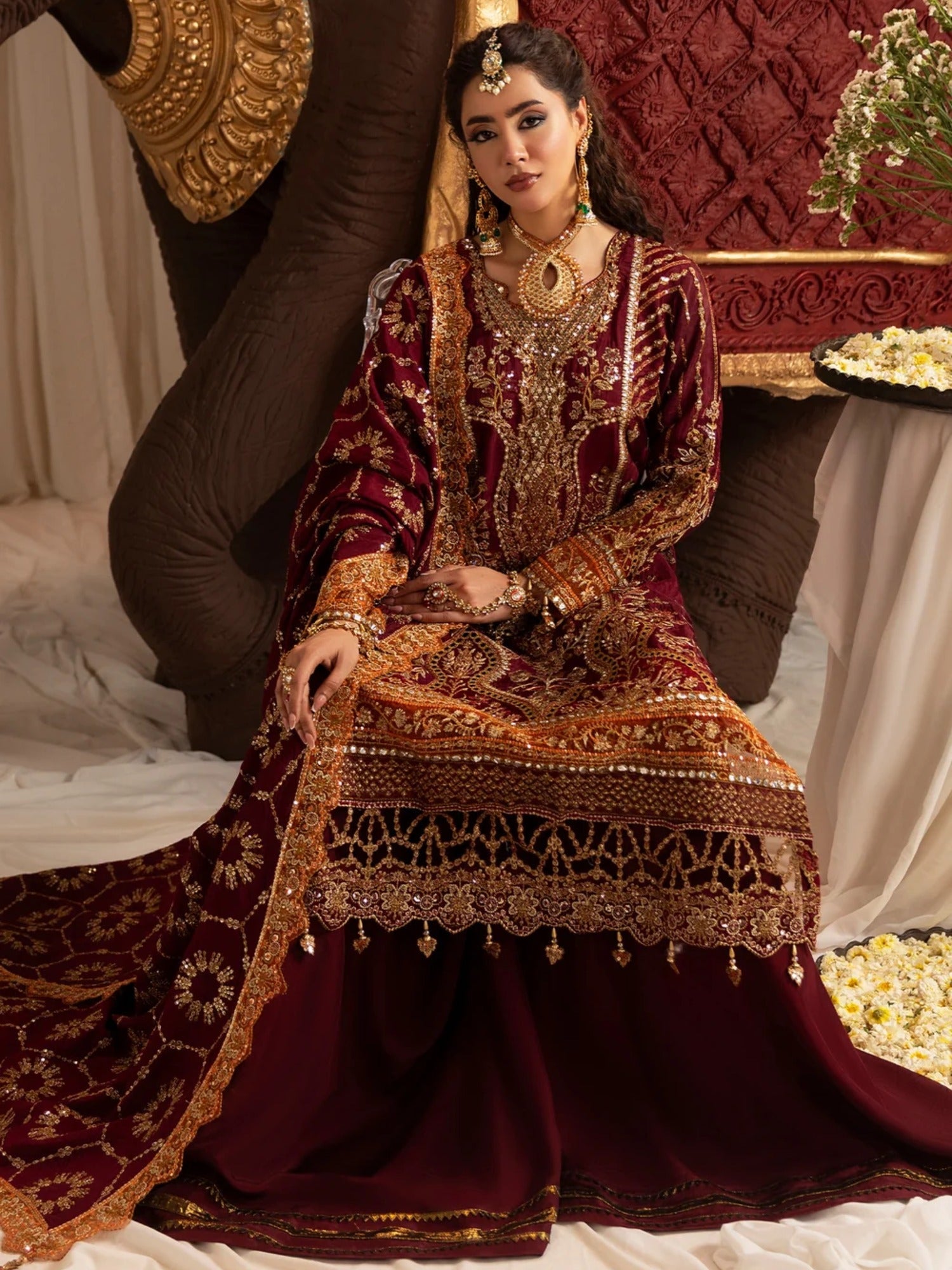 Sara Jahan Naaz e Jahan Tussar Silk Embroidered Sharara-SJ-1074