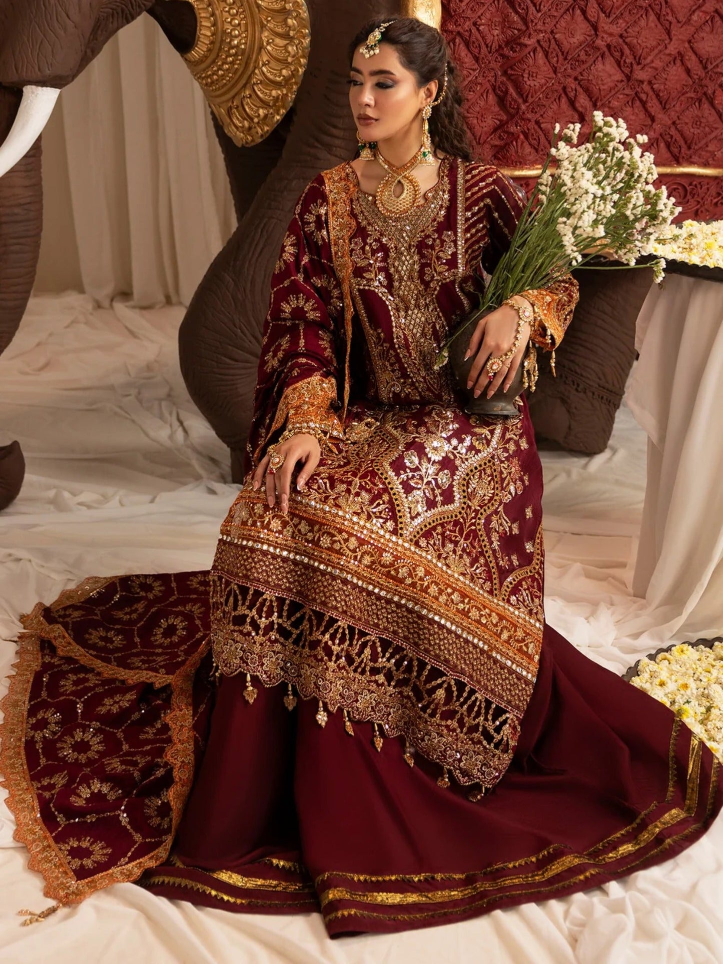 Sara Jahan Naaz e Jahan Tussar Silk Embroidered Sharara-SJ-1074