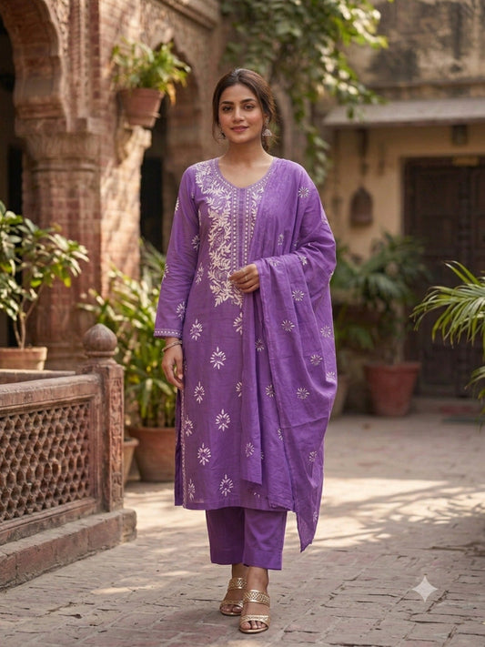 Purple-Fehm Lawn Embroidered Unstitched 3-Piece Suit
