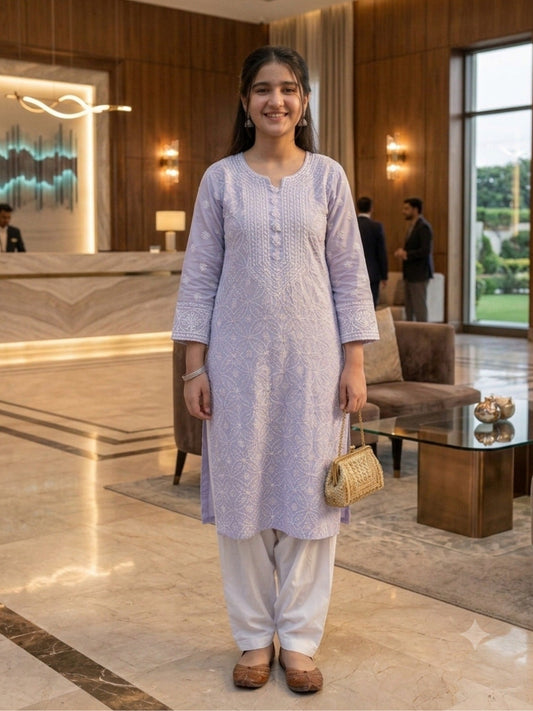 Lilac--Fehm Lawn Embroidered Unstitched Shirt