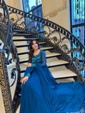 Blue-Hani & Umaima Chiffon Embroidered Pishwas-Dania