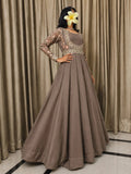 Coffee Brown-Hani & Umaima Chiffon Embellished Pishwas-Mehro
