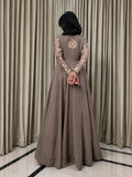 Coffee Brown-Hani & Umaima Chiffon Embellished Pishwas-Mehro