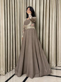 Coffee Brown-Hani & Umaima Chiffon Embellished Pishwas-Mehro