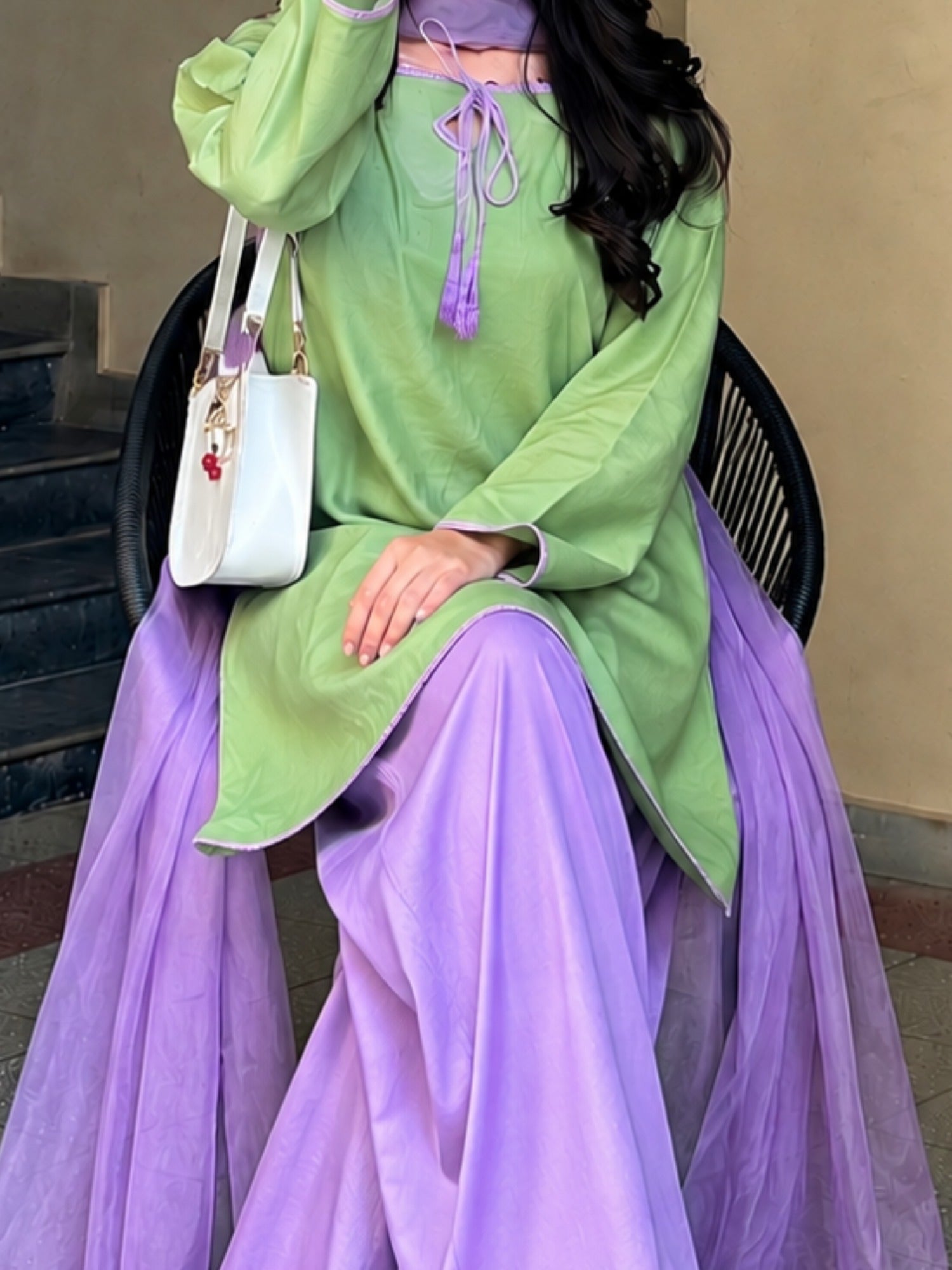 Green and Purple-Alina Lime Lawn Stitched 3-Piece Suit-Pistachio Bloom