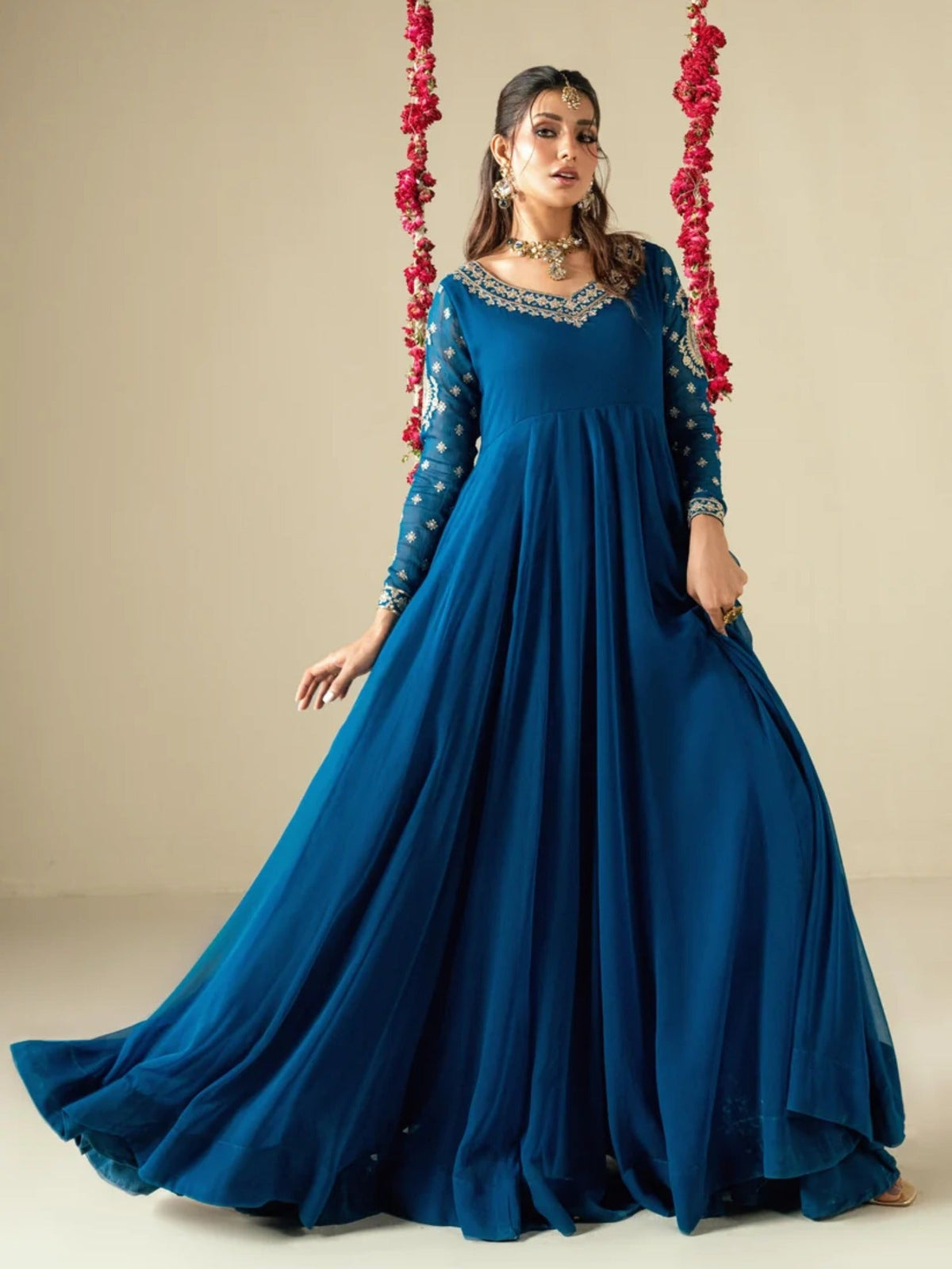Zinc-Hani & Umaima Chiffon Embroidered Pishwas-Bella