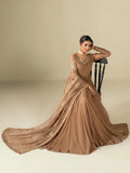 Brown-Hani & Umaima Chiffon Embroidered Pishwas-Rosa 