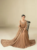 Brown-Hani & Umaima Chiffon Embroidered Pishwas-Rosa 