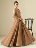 Brown-Hani & Umaima Chiffon Embroidered Pishwas-Rosa 