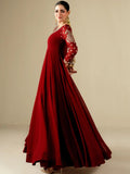 Mroon-Hani & Umaima Chiffon Embroidered Pishwas-Nora