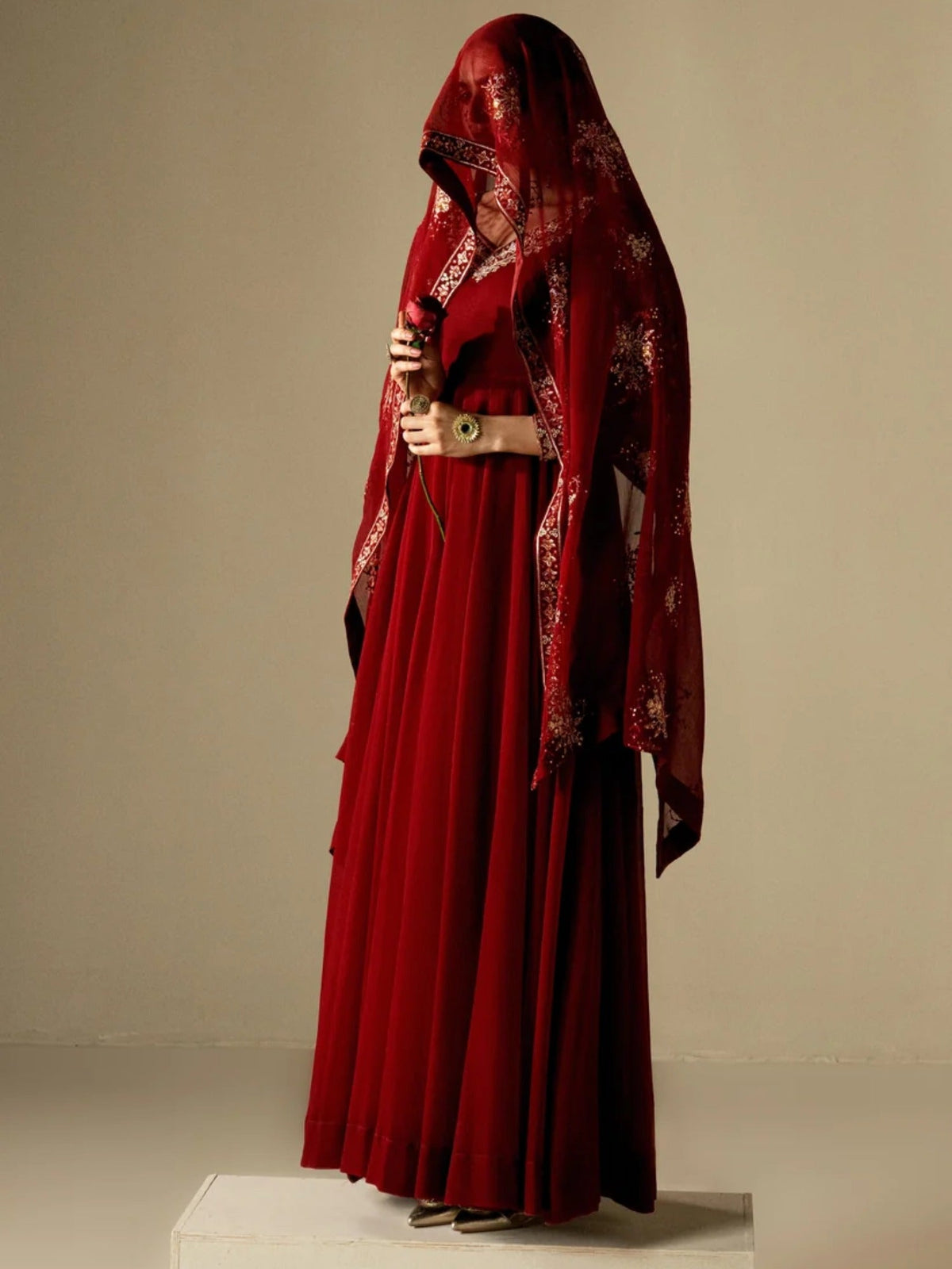Mroon-Hani & Umaima Chiffon Embroidered Pishwas-Nora