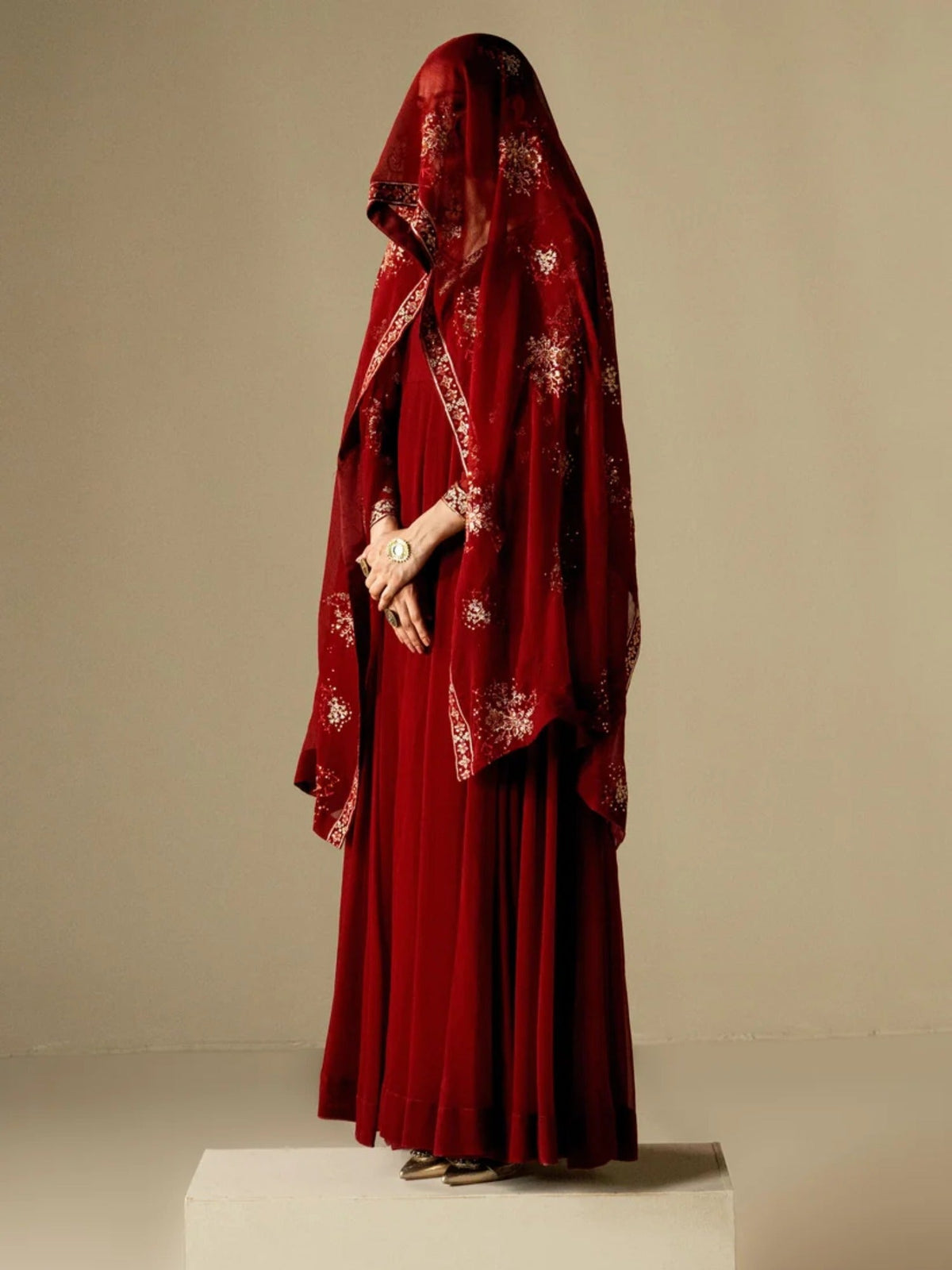 Mroon-Hani & Umaima Chiffon Embroidered Pishwas-Nora
