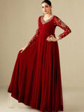 Mroon-Hani & Umaima Chiffon Embroidered Pishwas-Nora