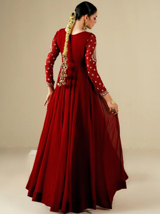 Mroon-Hani & Umaima Chiffon Embroidered Pishwas-Nora
