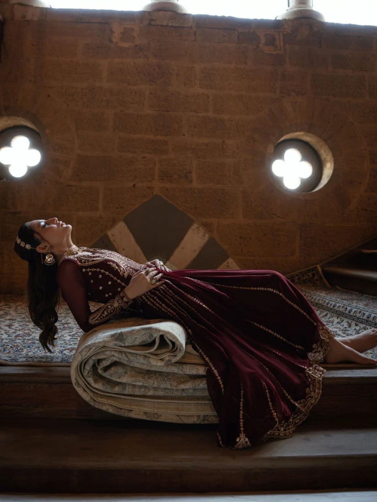 Maroon-Hani & Umaima Chiffon Embroidered Pishwas-Apsara