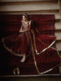 Maroon-Hani & Umaima Chiffon Embroidered Pishwas-Apsara