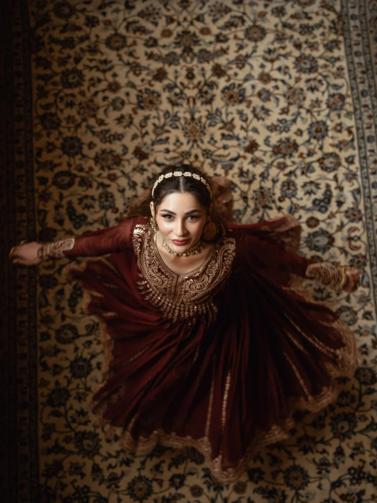 Maroon-Hani & Umaima Chiffon Embroidered Pishwas-Apsara