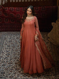 Peachy Pink-Hani & Umaima Chiffon Embroidered Pishwas-Evania
