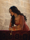 Peachy Pink-Hani & Umaima Chiffon Embroidered Pishwas-Evania
