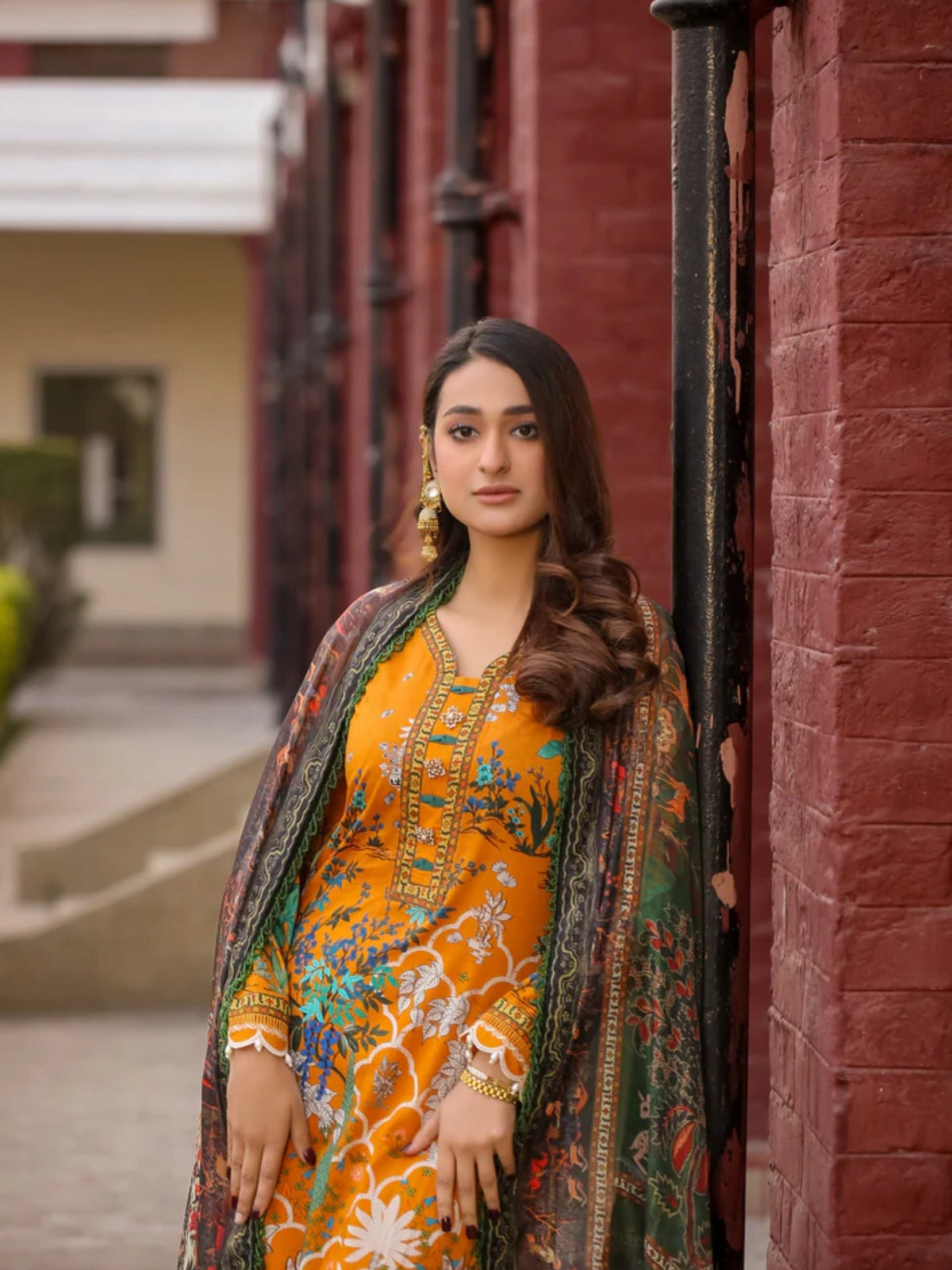 Orange Lamorado Lawn Printed Unstitched 3-Piece Suit-LWSU-25P301